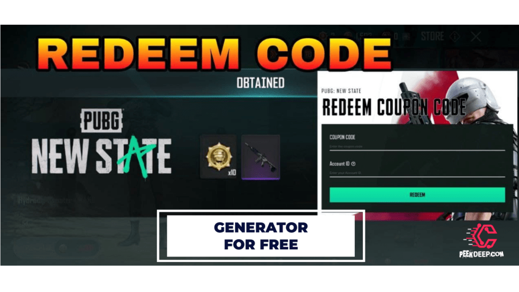 PUBG New State Redeem Code Today GENERATOR 2023 newstate.pubg.com Get Permanent Gun skins, Mythic Outfits, Car Skins for free Using our Latest GENERATOR for PUBG New State redeem/promo codes.