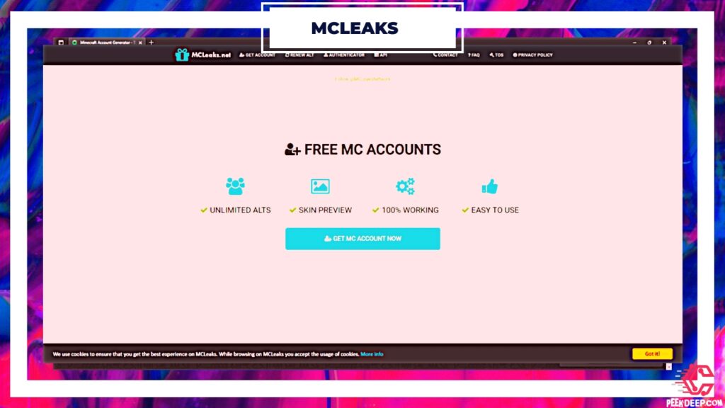 MCLeaks Minecraft Accounts Generator